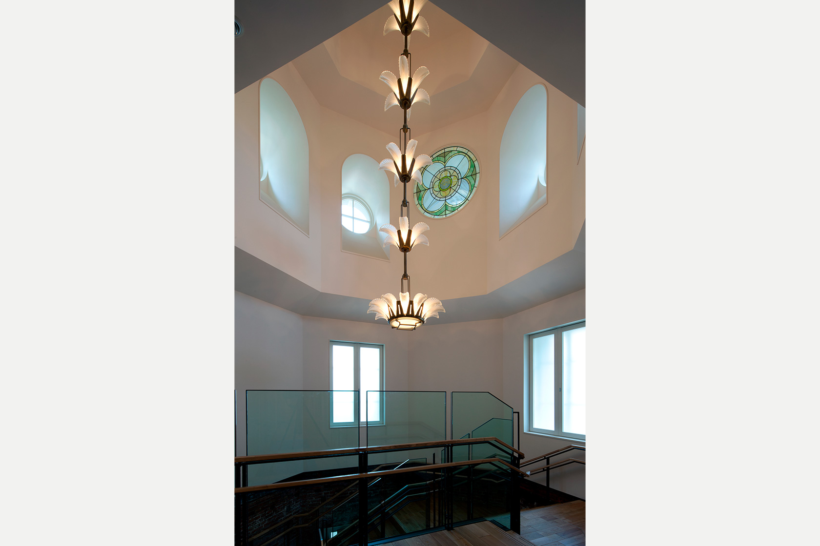 Chandelier and stained-glass replaced from the old museum